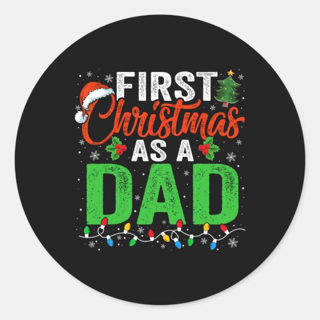 First Christmas As A Dad Xmas Lights New Dad Chris Classic Round Sticker (Front)