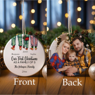 First Christmas as a family of 3 custom Image Ceramic Ornament