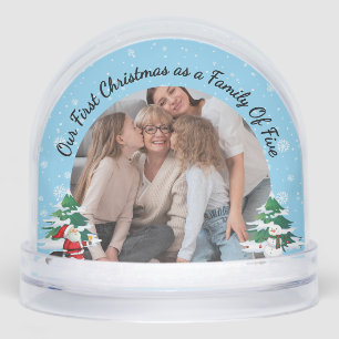 First Christmas as a Family of Five Custom 2 Photo Snow Globe