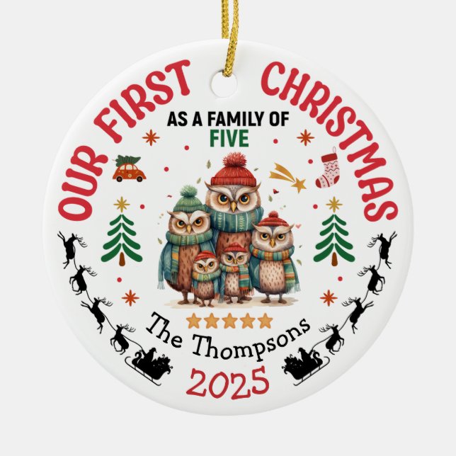First Christmas As A Family Of Five Personalized Ceramic Ornament (Front)