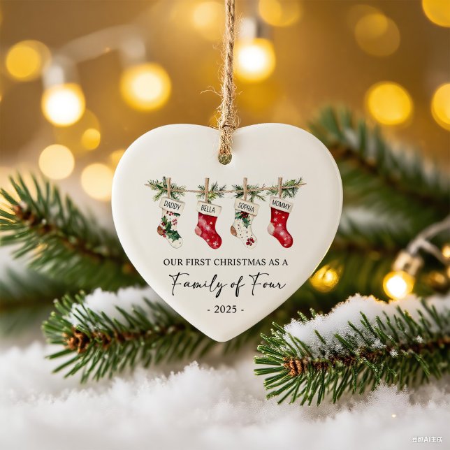 First Christmas As A Family of Four Ceramic Ornament (Creator Uploaded)