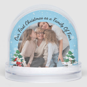 First Christmas as a Family of Four Custom 2 Photo Snow Globe