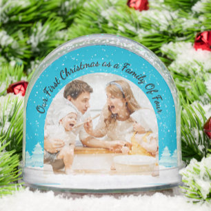 First Christmas as a Family of Four Custom 2 Photo Snow Globe