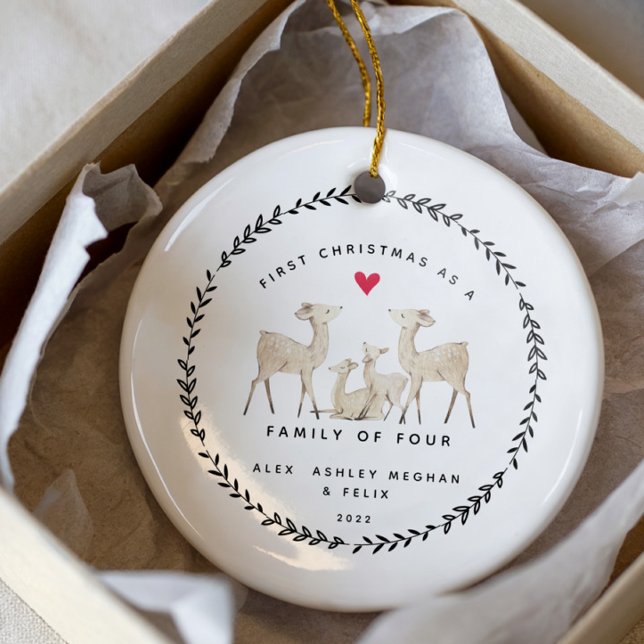 First Christmas As A Family Of  Four Deer Ceramic Ornament (Creator Uploaded)