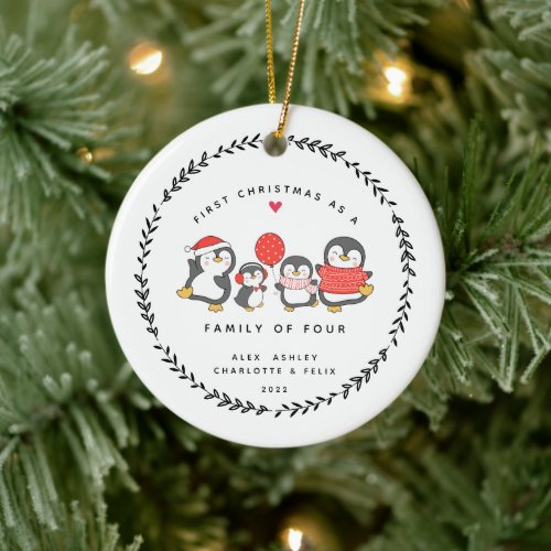 First Christmas As A Family Of  Four Penguins Ceramic Ornament