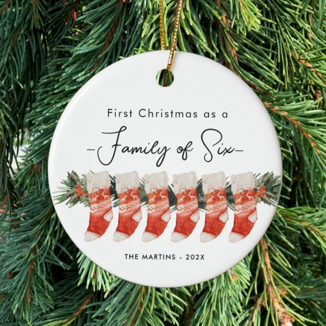 First Christmas as a Family of Six Stockings Ceramic Ornament (Creator Uploaded)