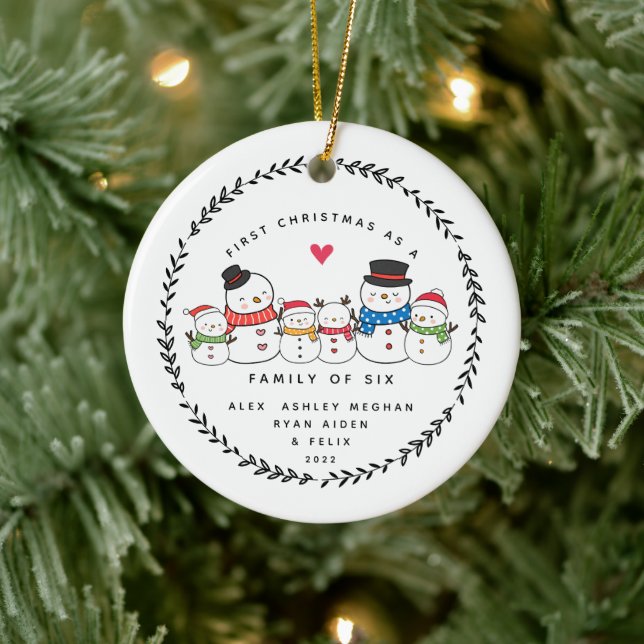 First Christmas As A Family Of SixSnowmen Ceramic Ornament (Tree)