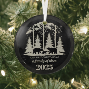 First Christmas As a Family of Three 2025 Custom Glass Ornament