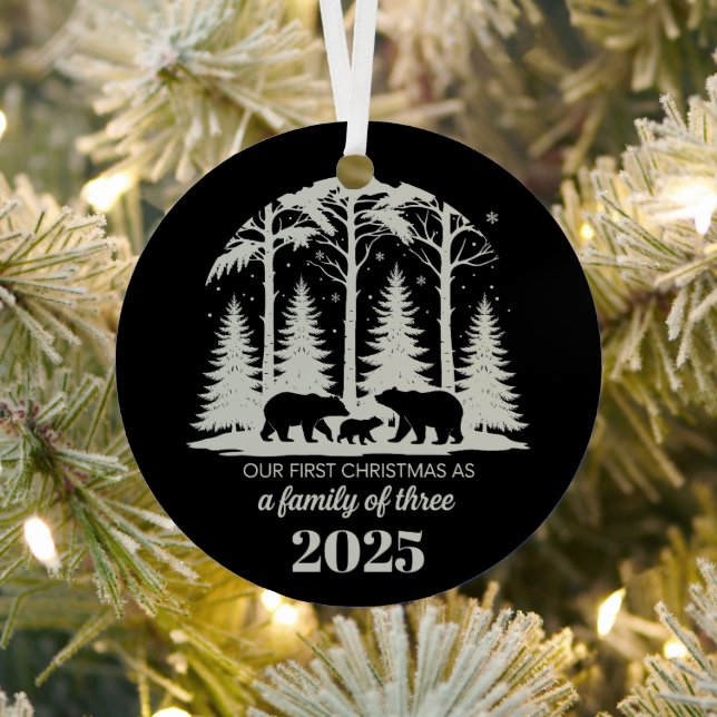 First Christmas As a Family of Three 2025 Custom Metal Ornament (Insitu)