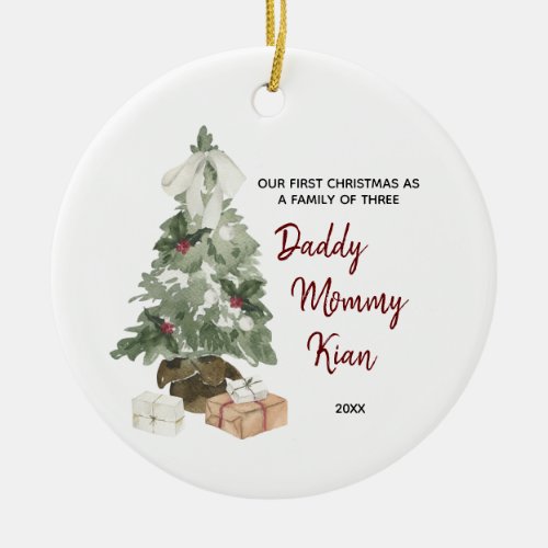 First Christmas as a Family of Three Ceramic Ornament