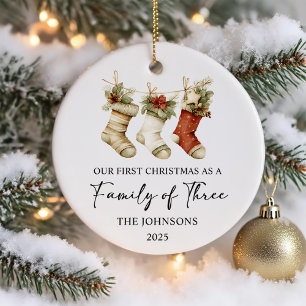 First Christmas as a Family of Three Ceramic Ornament