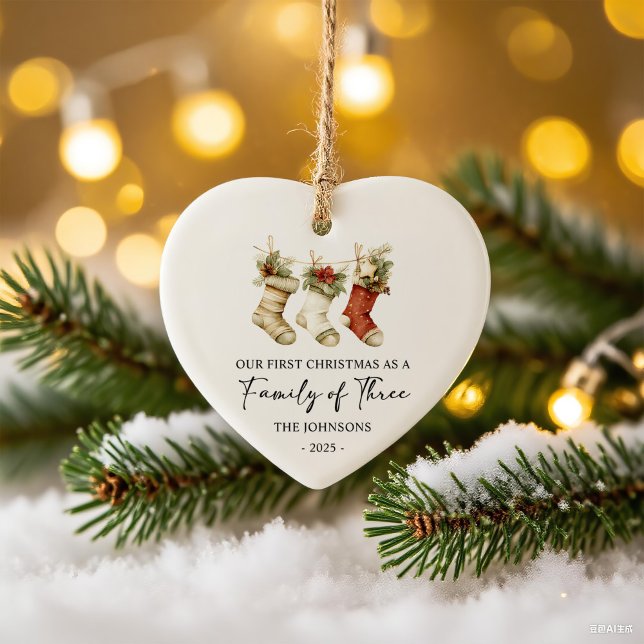 First Christmas as a Family of Three Ceramic Ornament (Creator Uploaded)