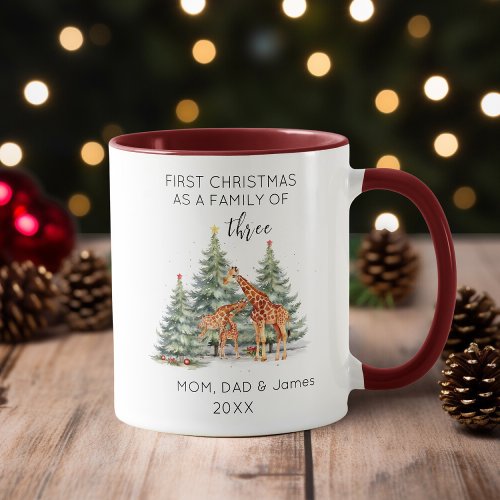 First Christmas as a Family of Three Cute Giraffe Mug