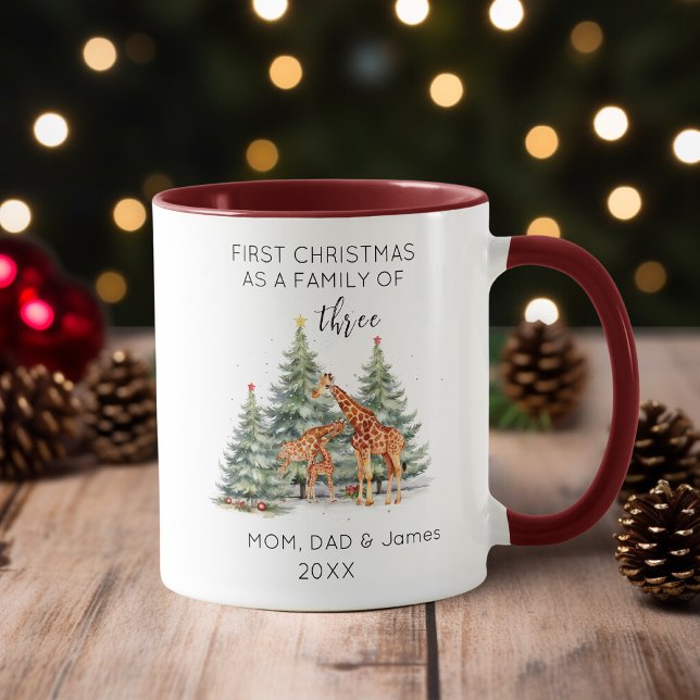 First Christmas as a Family of Three Cute Giraffe Mug (Creator Uploaded)