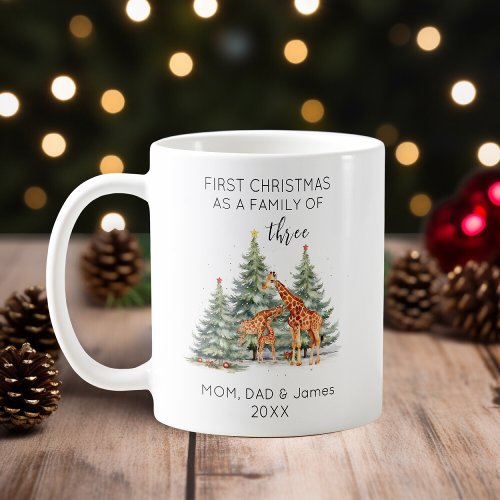 First Christmas as a Family of Three Love Giraffe Coffee Mug