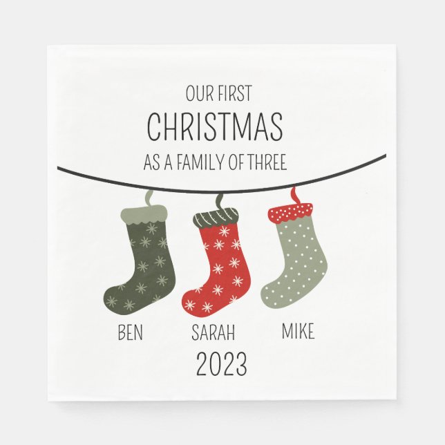 First Christmas as a family of three Napkins (Front)