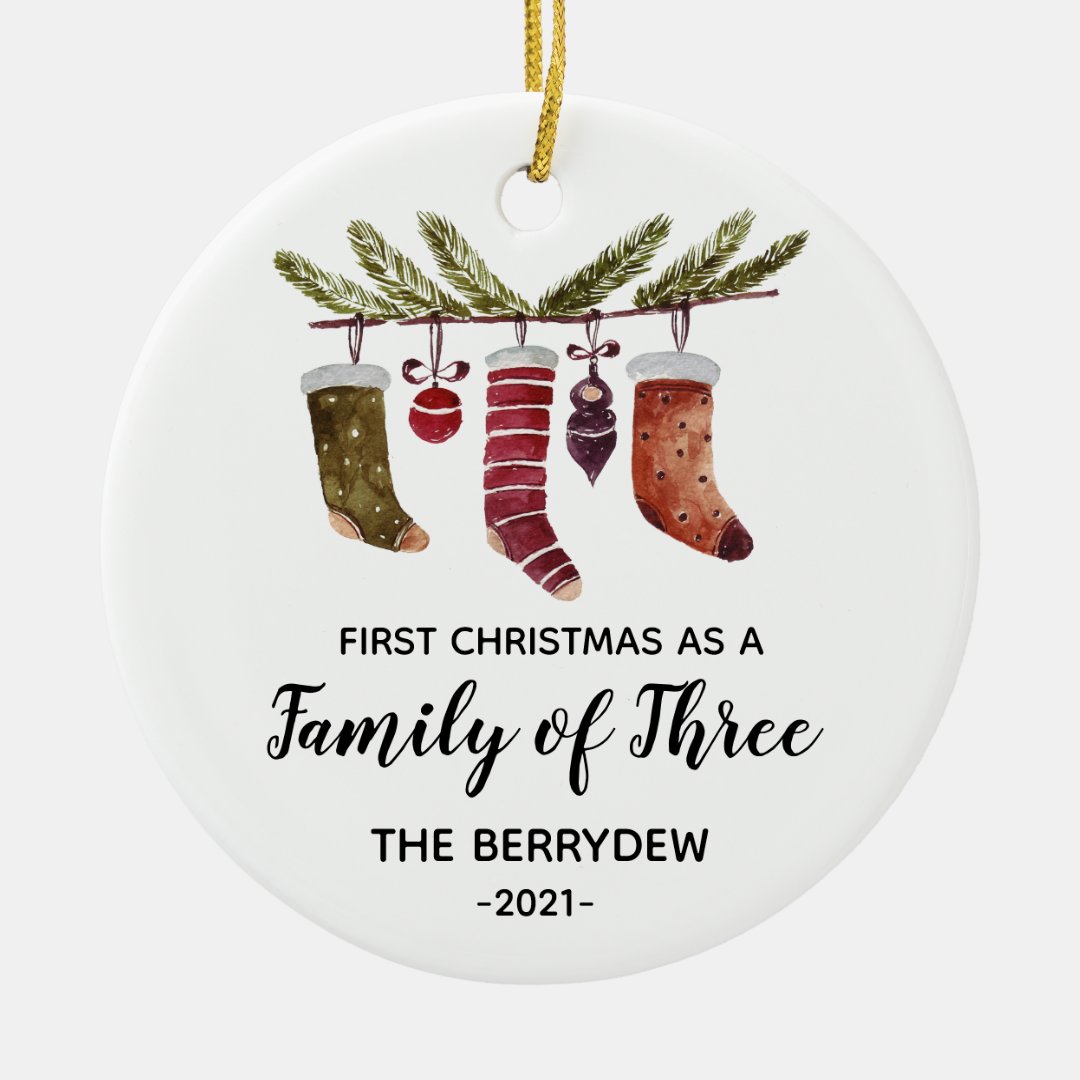 First Christmas as a Family of Three ornament | Zazzle