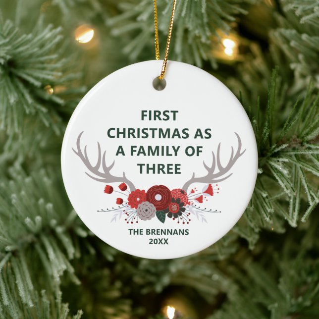 First Christmas As A Family Of Three Personalized Ceramic Ornament (Tree)