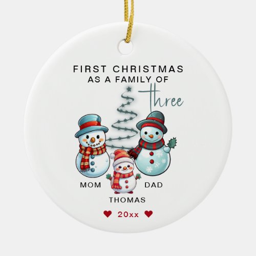 First Christmas as a Family of Three Personalized Ceramic Ornament