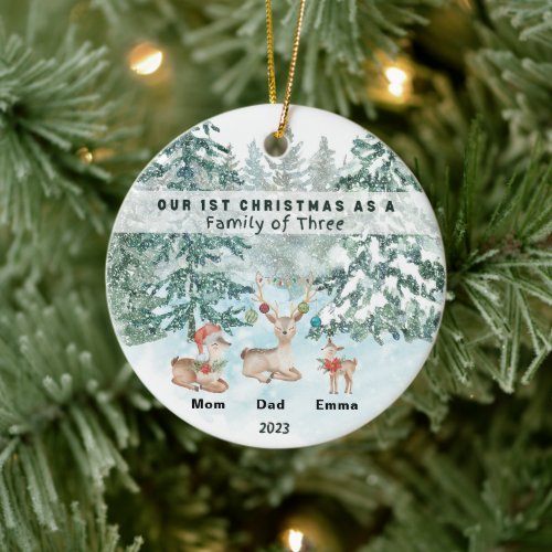 First Christmas as a Family of Three Personalized  Ceramic Ornament