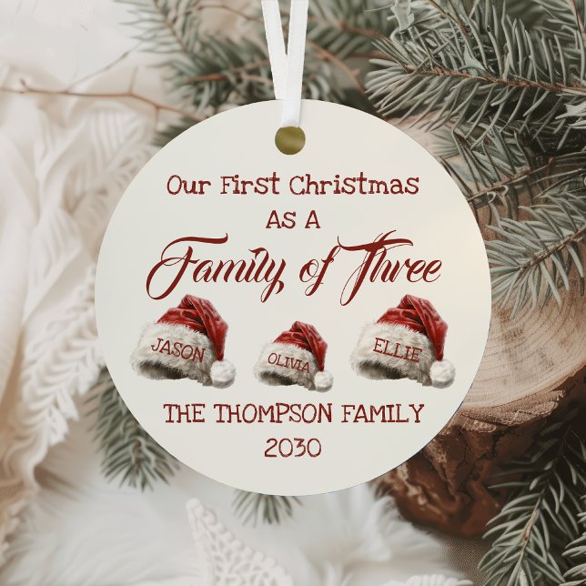 First Christmas As A Family Of Three Personalized Metal Ornament (Creator Uploaded)