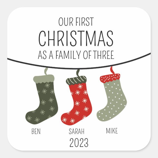First Christmas as a family of three Square Sticker (Front)