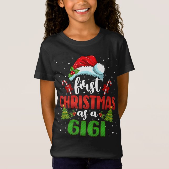 First Christmas As A Gigi Hat Santa Gender Reveal  T-Shirt (Front)