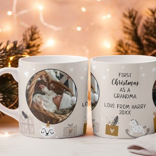 First Christmas as a Grandma Beige Yellow Photo Coffee Mug