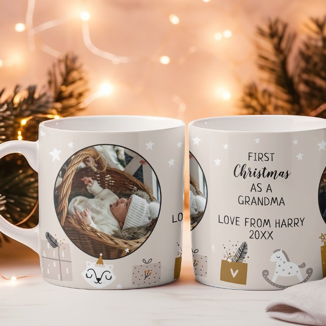 First Christmas as a Grandma Beige Yellow Photo Coffee Mug (Creator Uploaded)