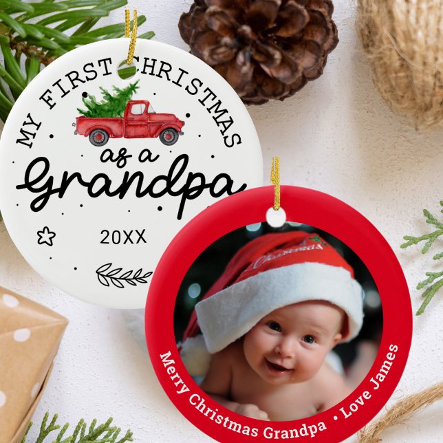 First Christmas As A Grandpa Ceramic Ornament (Creator Uploaded)