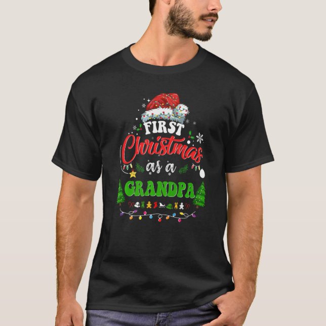 First Christmas As A Grandpa  Holiday Santa Hat Gr T-Shirt (Front)