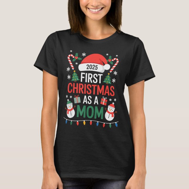 First Christmas As A Mom 2025 Family Matching Holi T-Shirt (Front)