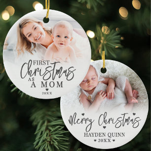 First Christmas As A Mom Baby Photo Mother Ceramic Ornament
