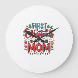 First Christmas As A Mom Holiday Design Large Clock