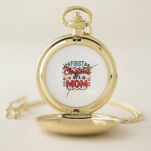 First Christmas As A Mom Holiday Design Pocket Watch