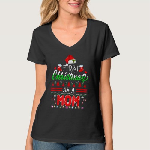 First Christmas As A Mom Santa Hat Ugly Xmas 2022 T_Shirt
