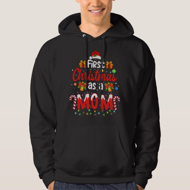 First Christmas As a Mom Santa Hat Ugly Xmas Famil Hoodie (Front)