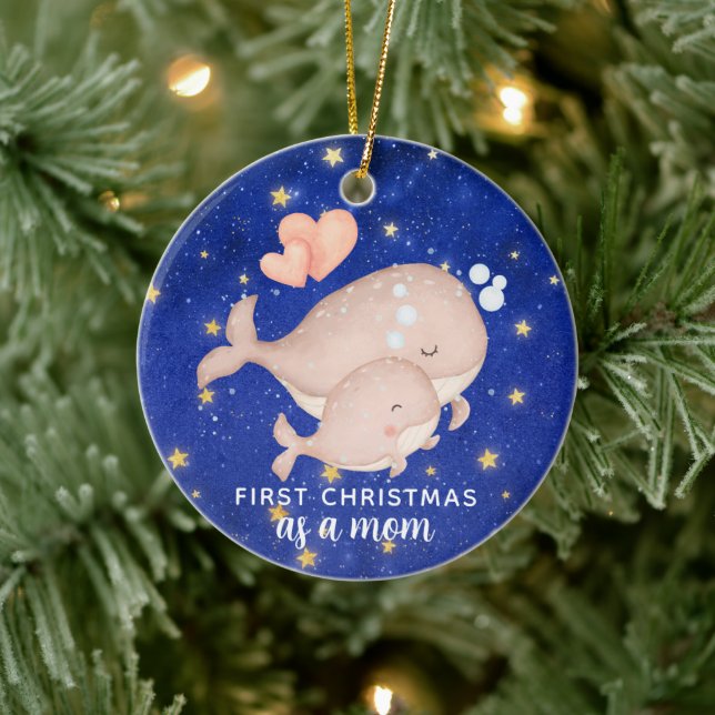 First Christmas As A Mom Whale Personalized Ceramic Ornament (Tree)