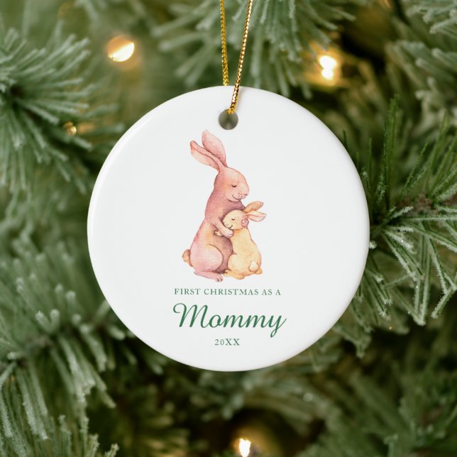 First Christmas As A Mommy Baby Bunny Personalized Ceramic Ornament (Tree)