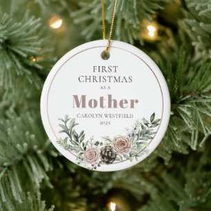 First Christmas as a Mother Name Year Ceramic Ornament