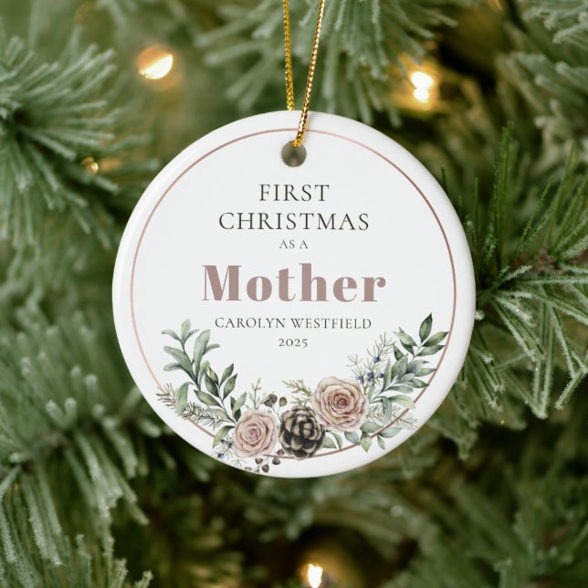 First Christmas as a Mother Name Year Ceramic Ornament (Tree)