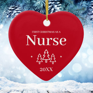 First Christmas As a Nurse Red Ceramic Ornament