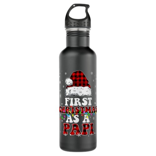 First Christmas As A Papi Santa Hat Red Plaid Buff Stainless Steel Water Bottle