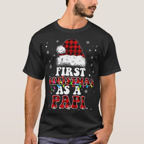 First Christmas As A Papi Santa Hat Red Plaid Buff T_Shirt