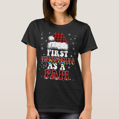 First Christmas As A Papi Santa Hat Red Plaid Buff T_Shirt