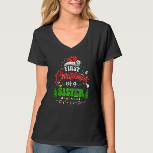 First Christmas As A Sister  Holiday Santa Hat Gro T_Shirt