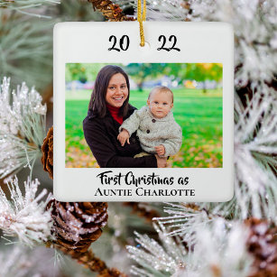 First Christmas As Aunt 2 Photo 2 Sided Simple Ceramic Ornament