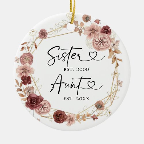 First Christmas As Aunt Geometric Boho Floral Gift Ceramic Ornament