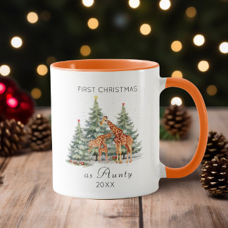 First Christmas as Aunt Watercolor Cute Giraffe Mug