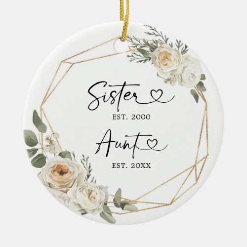 First Christmas As Aunt White Floral Geometric Ceramic Ornament